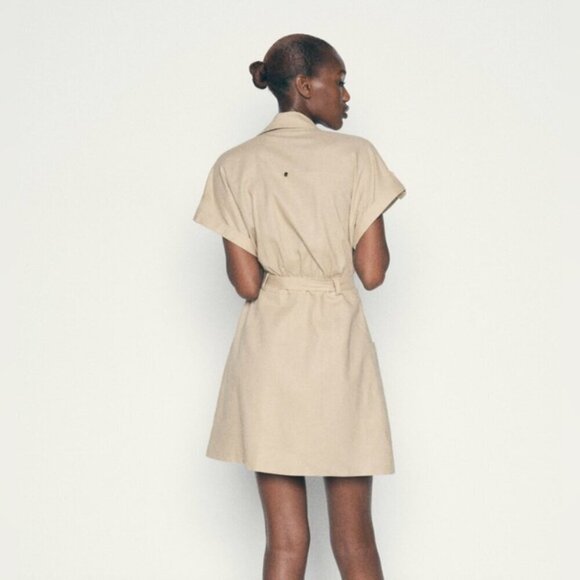 Zara - Women's Linen Blend Mini Shirt Dress - Light Beige. Size: XL. NWT. (1718) - Picture 9 of 16